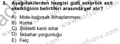 Temel Veteriner Biyokimya Dersi 2012 - 2013 Yılı (Final) Dönem Sonu Sınav Soruları 5. Soru