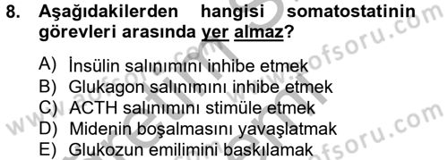 Temel Veteriner Biyokimya Dersi 2012 - 2013 Yılı (Final) Dönem Sonu Sınav Soruları 8. Soru