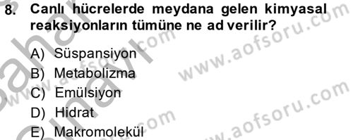 Temel Veteriner Biyokimya Dersi 2013 - 2014 Yılı (Vize) Ara Sınav Soruları 8. Soru
