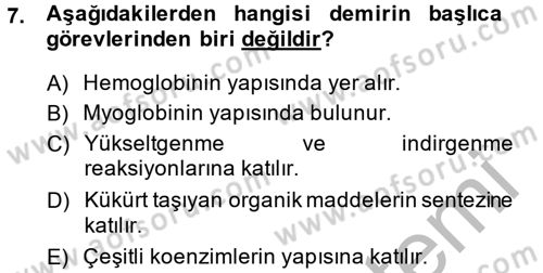 Temel Veteriner Biyokimya Dersi 2013 - 2014 Yılı (Final) Dönem Sonu Sınav Soruları 7. Soru