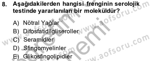 Temel Veteriner Biyokimya Dersi 2013 - 2014 Yılı (Final) Dönem Sonu Sınav Soruları 8. Soru