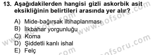 Temel Veteriner Biyokimya Dersi 2013 - 2014 Yılı Tek Ders Sınav Soruları 13. Soru