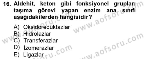 Temel Veteriner Biyokimya Dersi 2013 - 2014 Yılı Tek Ders Sınav Soruları 16. Soru