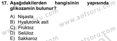 Temel Veteriner Biyokimya Dersi 2013 - 2014 Yılı Tek Ders Sınav Soruları 17. Soru