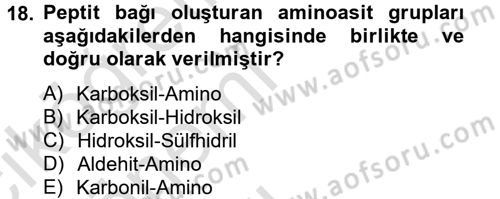 Temel Veteriner Biyokimya Dersi 2013 - 2014 Yılı Tek Ders Sınav Soruları 18. Soru