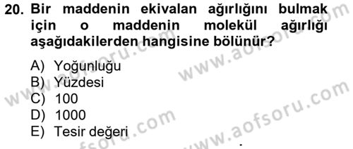 Temel Veteriner Biyokimya Dersi 2013 - 2014 Yılı Tek Ders Sınav Soruları 20. Soru
