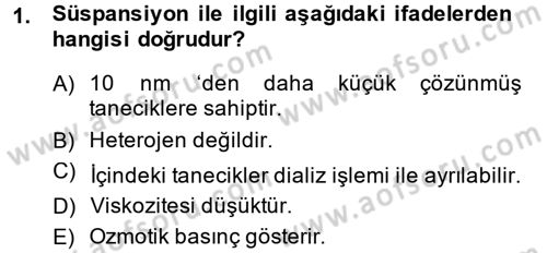 Temel Veteriner Biyokimya Dersi 2014 - 2015 Yılı (Vize) Ara Sınav Soruları 1. Soru
