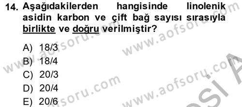 Temel Veteriner Biyokimya Dersi 2014 - 2015 Yılı (Vize) Ara Sınav Soruları 14. Soru
