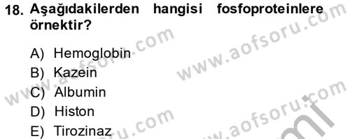 Temel Veteriner Biyokimya Dersi 2014 - 2015 Yılı (Vize) Ara Sınav Soruları 18. Soru