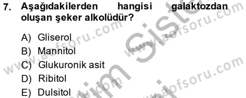 Temel Veteriner Biyokimya Dersi 2014 - 2015 Yılı (Vize) Ara Sınav Soruları 7. Soru