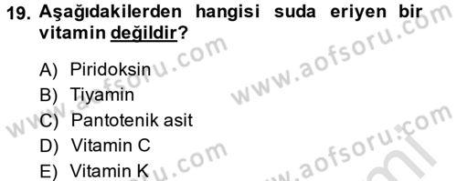 Temel Veteriner Biyokimya Dersi 2014 - 2015 Yılı Tek Ders Sınav Soruları 19. Soru