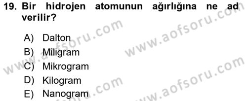 Temel Veteriner Biyokimya Dersi 2015 - 2016 Yılı (Vize) Ara Sınav Soruları 19. Soru