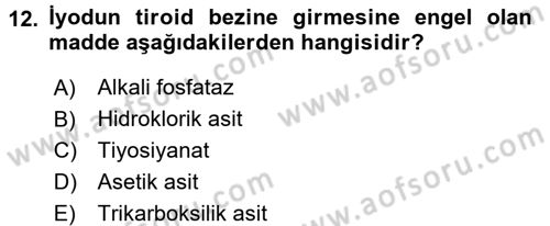 Temel Veteriner Biyokimya Dersi 2015 - 2016 Yılı (Final) Dönem Sonu Sınav Soruları 12. Soru