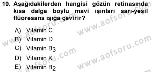 Temel Veteriner Biyokimya Dersi 2015 - 2016 Yılı (Final) Dönem Sonu Sınav Soruları 19. Soru
