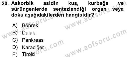 Temel Veteriner Biyokimya Dersi 2015 - 2016 Yılı (Final) Dönem Sonu Sınav Soruları 20. Soru