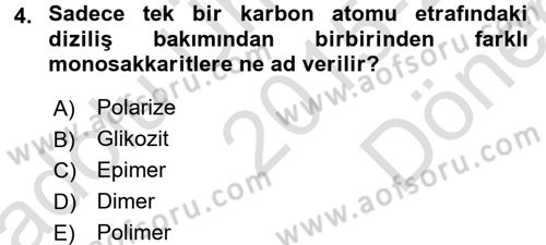 Temel Veteriner Biyokimya Dersi 2015 - 2016 Yılı (Final) Dönem Sonu Sınav Soruları 4. Soru