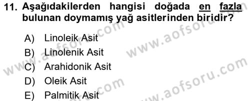 Temel Veteriner Biyokimya Dersi 2015 - 2016 Yılı Tek Ders Sınav Soruları 11. Soru