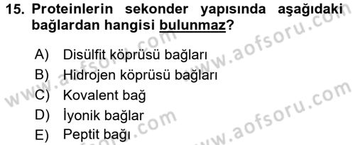 Temel Veteriner Biyokimya Dersi 2015 - 2016 Yılı Tek Ders Sınav Soruları 15. Soru