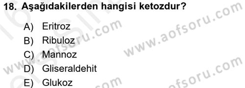 Temel Veteriner Biyokimya Dersi 2015 - 2016 Yılı Tek Ders Sınav Soruları 18. Soru