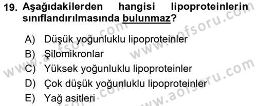Temel Veteriner Biyokimya Dersi 2015 - 2016 Yılı Tek Ders Sınav Soruları 19. Soru