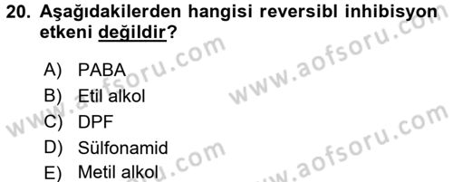 Temel Veteriner Biyokimya Dersi 2015 - 2016 Yılı Tek Ders Sınav Soruları 20. Soru