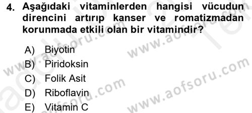 Temel Veteriner Biyokimya Dersi 2015 - 2016 Yılı Tek Ders Sınav Soruları 4. Soru