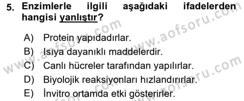 Temel Veteriner Biyokimya Dersi 2015 - 2016 Yılı Tek Ders Sınav Soruları 5. Soru