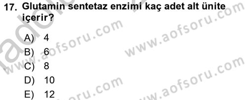 Temel Veteriner Biyokimya Dersi 2016 - 2017 Yılı 3 Ders Sınav Soruları 17. Soru