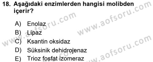 Temel Veteriner Biyokimya Dersi 2016 - 2017 Yılı 3 Ders Sınav Soruları 18. Soru