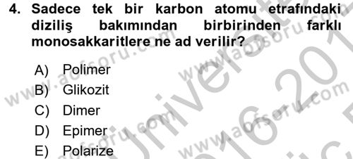 Temel Veteriner Biyokimya Dersi 2016 - 2017 Yılı 3 Ders Sınav Soruları 4. Soru