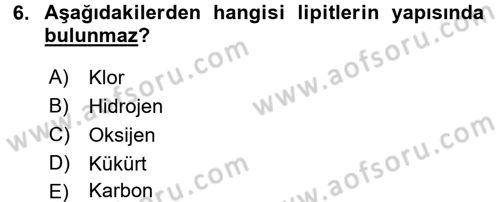 Temel Veteriner Biyokimya Dersi 2016 - 2017 Yılı 3 Ders Sınav Soruları 6. Soru