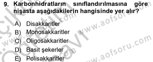 Temel Veteriner Biyokimya Dersi 2016 - 2017 Yılı 3 Ders Sınav Soruları 9. Soru