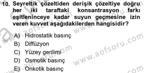Temel Veteriner Biyokimya Dersi 2016 - 2017 Yılı (Vize) Ara Sınav Soruları 10. Soru