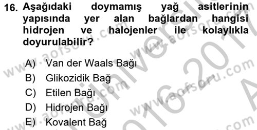 Temel Veteriner Biyokimya Dersi 2016 - 2017 Yılı (Vize) Ara Sınav Soruları 16. Soru