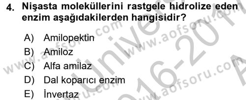 Temel Veteriner Biyokimya Dersi 2016 - 2017 Yılı (Vize) Ara Sınav Soruları 4. Soru