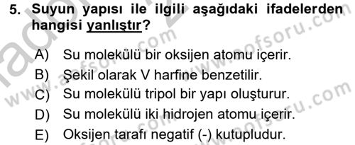 Temel Veteriner Biyokimya Dersi 2016 - 2017 Yılı (Vize) Ara Sınav Soruları 5. Soru