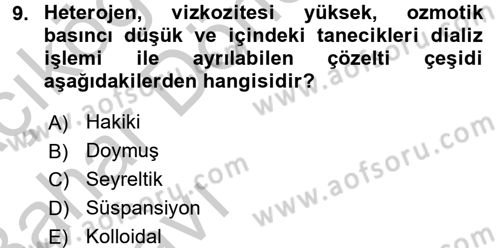 Temel Veteriner Biyokimya Dersi 2016 - 2017 Yılı (Vize) Ara Sınav Soruları 9. Soru