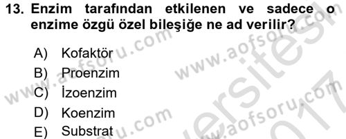 Temel Veteriner Biyokimya Dersi 2016 - 2017 Yılı (Final) Dönem Sonu Sınav Soruları 13. Soru