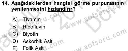 Temel Veteriner Biyokimya Dersi 2016 - 2017 Yılı (Final) Dönem Sonu Sınav Soruları 14. Soru