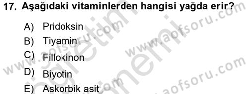 Temel Veteriner Biyokimya Dersi 2016 - 2017 Yılı (Final) Dönem Sonu Sınav Soruları 17. Soru