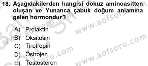 Temel Veteriner Biyokimya Dersi 2016 - 2017 Yılı (Final) Dönem Sonu Sınav Soruları 18. Soru