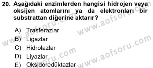 Temel Veteriner Biyokimya Dersi 2016 - 2017 Yılı (Final) Dönem Sonu Sınav Soruları 20. Soru