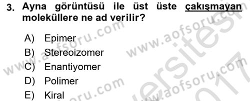 Temel Veteriner Biyokimya Dersi 2016 - 2017 Yılı (Final) Dönem Sonu Sınav Soruları 3. Soru