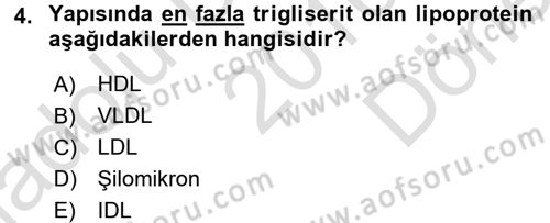 Temel Veteriner Biyokimya Dersi 2016 - 2017 Yılı (Final) Dönem Sonu Sınav Soruları 4. Soru