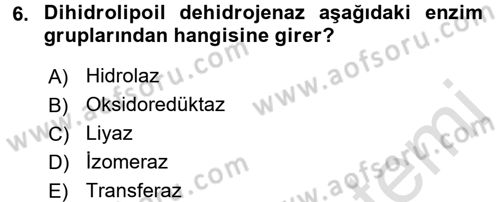 Temel Veteriner Biyokimya Dersi 2016 - 2017 Yılı (Final) Dönem Sonu Sınav Soruları 6. Soru