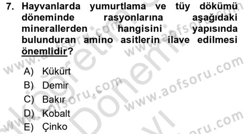 Temel Veteriner Biyokimya Dersi 2016 - 2017 Yılı (Final) Dönem Sonu Sınav Soruları 7. Soru