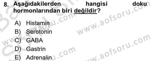 Temel Veteriner Biyokimya Dersi 2016 - 2017 Yılı (Final) Dönem Sonu Sınav Soruları 8. Soru