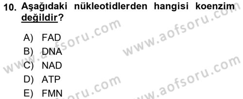 Temel Veteriner Biyokimya Dersi 2017 - 2018 Yılı 3 Ders Sınav Soruları 10. Soru