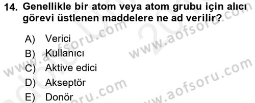 Temel Veteriner Biyokimya Dersi 2017 - 2018 Yılı 3 Ders Sınav Soruları 14. Soru