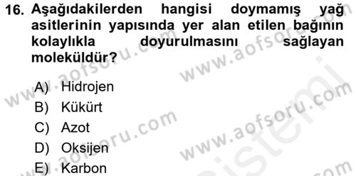 Temel Veteriner Biyokimya Dersi 2017 - 2018 Yılı 3 Ders Sınav Soruları 16. Soru